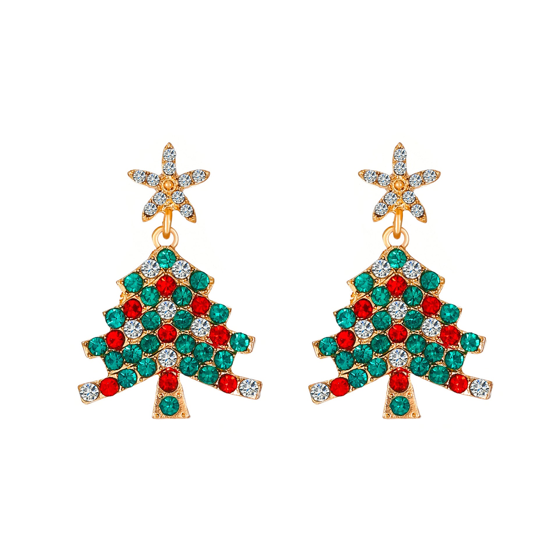 Boucles d'oreilles arbres de Noël incrustées de diamants créatifs en gros