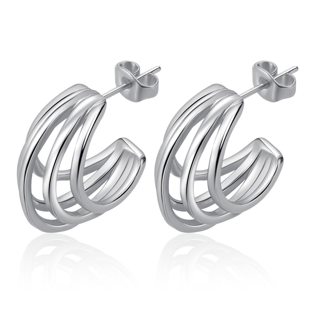 Wholesale Multi-Layered Titanium Steel Earrings European Retro Gold Electroplated for Women Boutique Resale