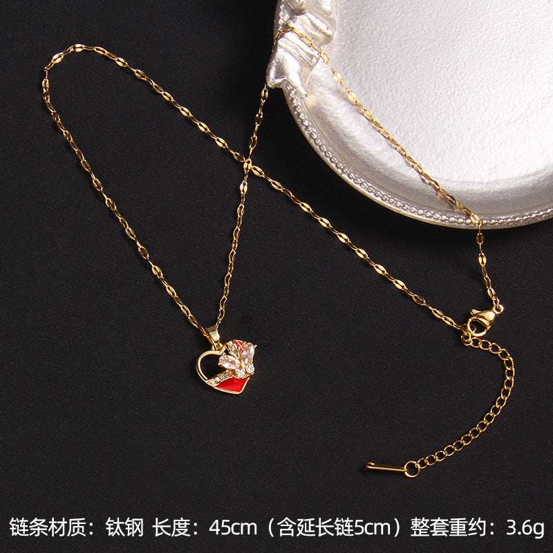Wholesale Zircon Four Leaf Clover Necklace Care Bear Pendant Titanium Steel Heart Necklace ACC-NE-Rongc014