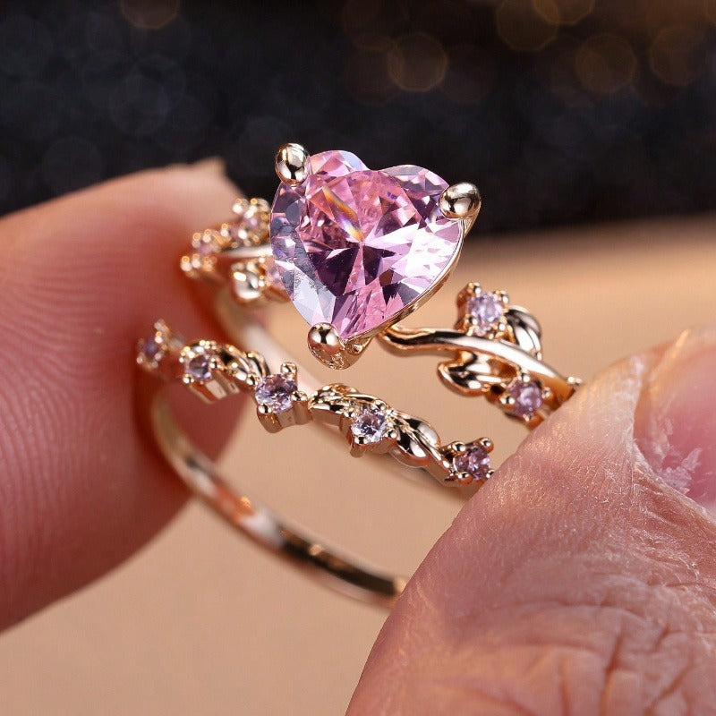 Wholesale Cute Heart Shaped Black Zircon Alloy Ring Set Unisex Trendy Fashion Jewelry Accessory Gift
