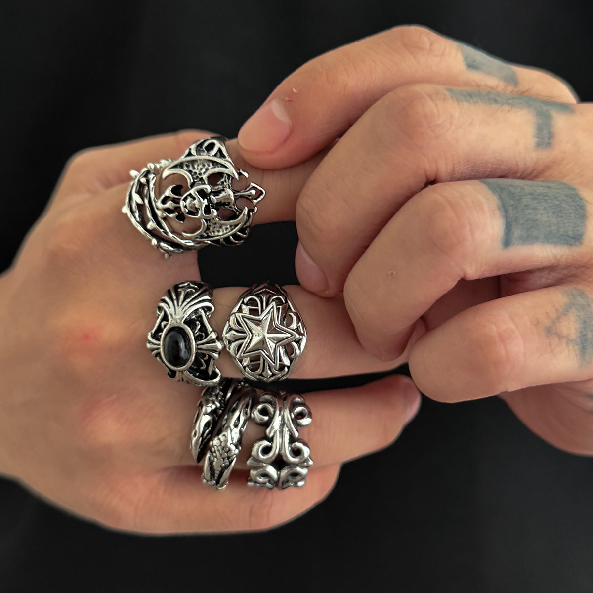 Wholesale Alloy Skull Ring Set Punk Gothic Jewelry Accessory for Men Hip Hop Style