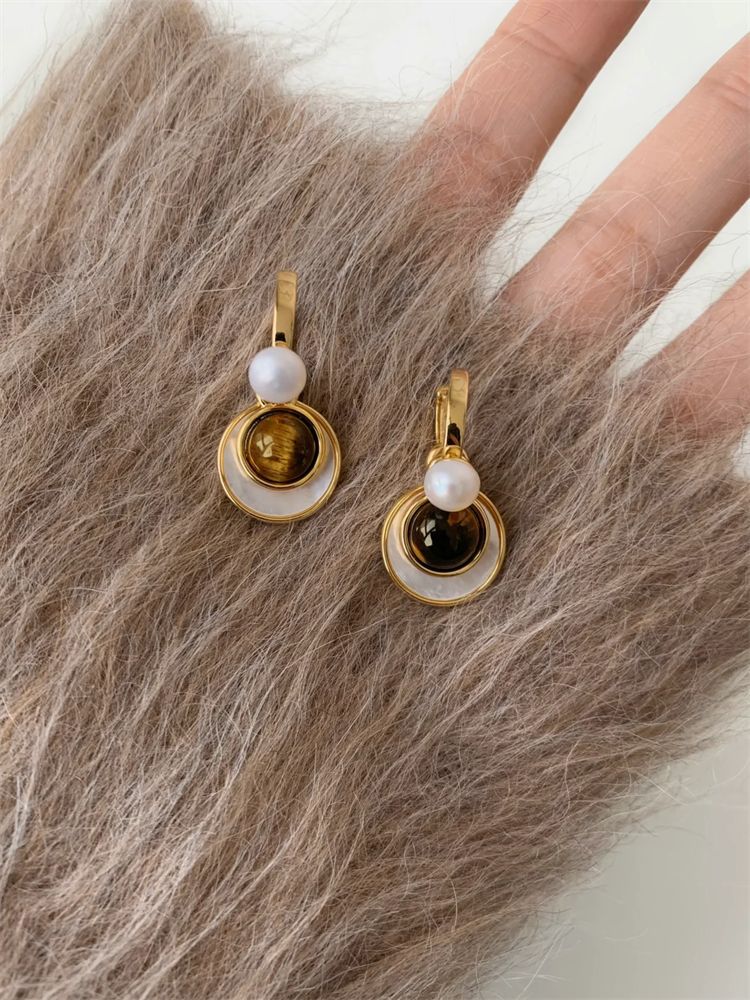 Wholesale Light Luxury Maillard Tiger Eye Tassel Earrings
