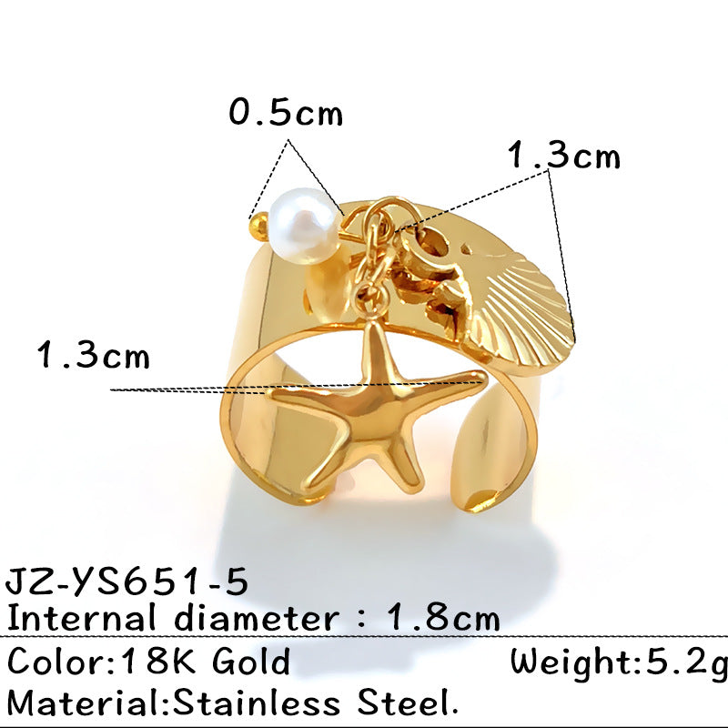 Wholesale Stainless steel starfish shell ring women' s fashion pendant design cross,  titanium steel open ring