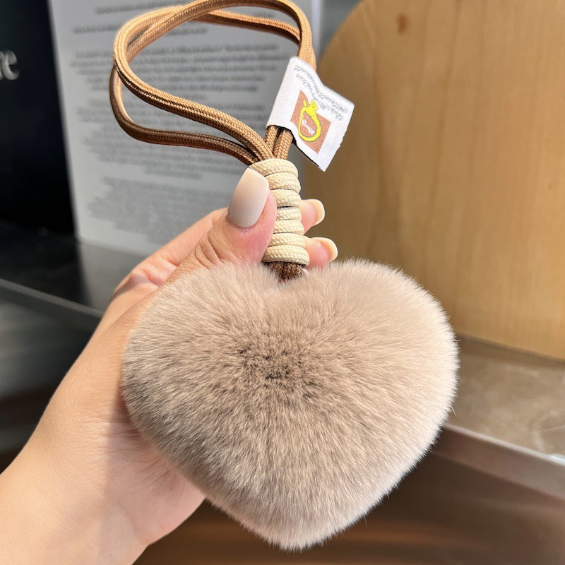 Wholesale Cute Real Rex Rabbit Hair Love Hand Rope wristlet keychain