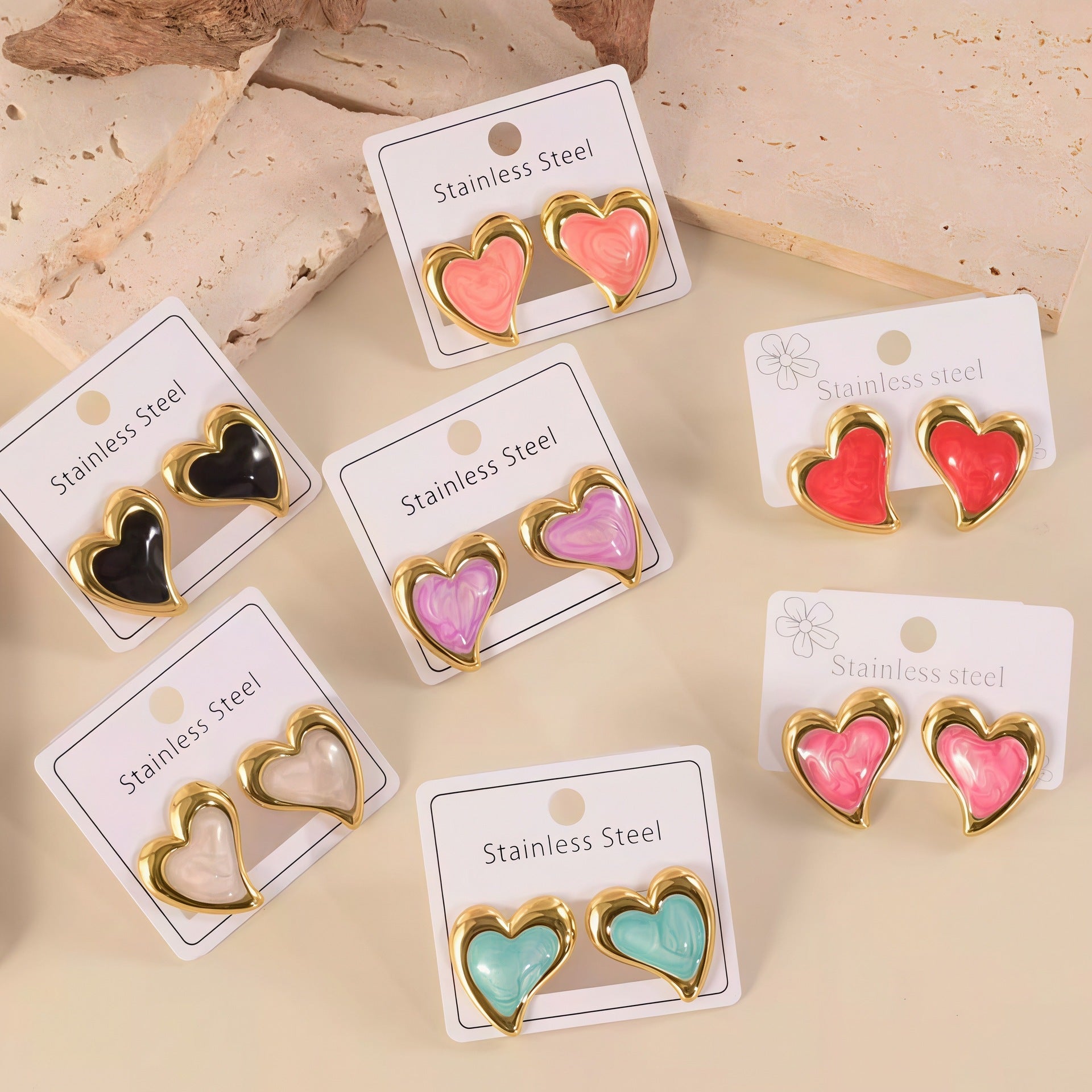 Wholesale Vintage Style Stainless Steel Heart-shaped Earrings with Oil Droplets