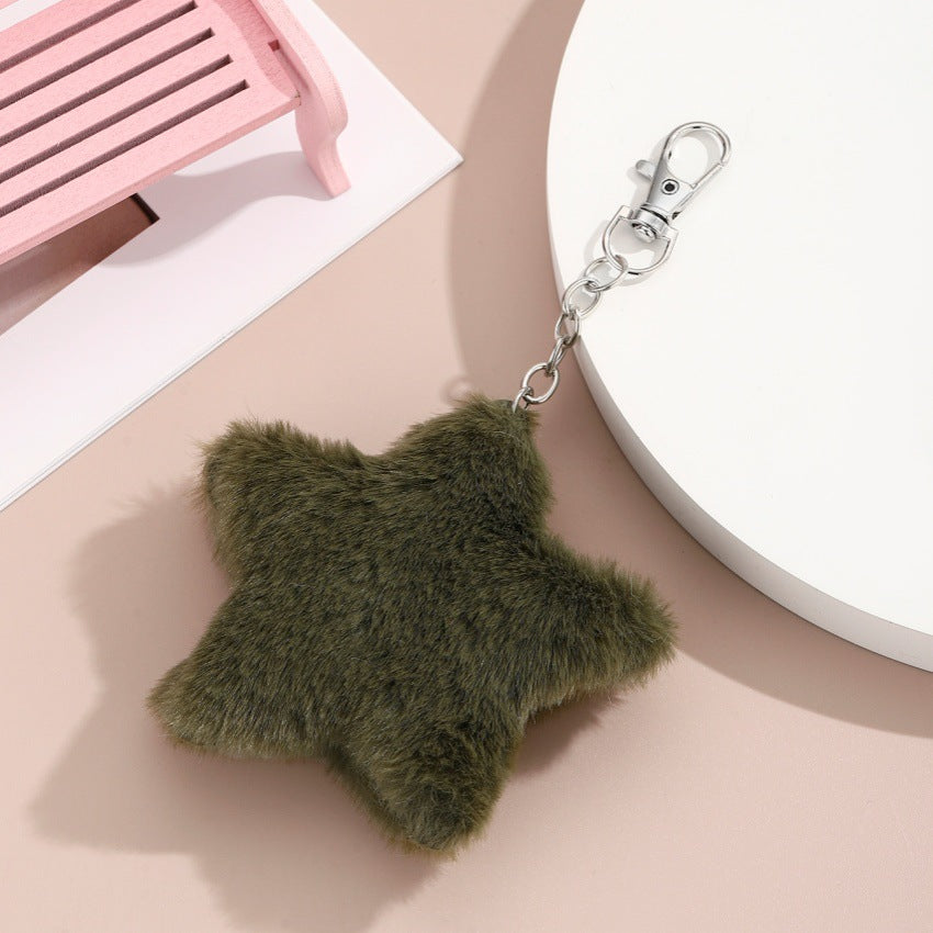 Wholesale New Autumn and Winter Five-Pointed Star Plush Keychain Pendant Small Gift Imitation Rabbit Fur Ball Star Women' s Bag Car Pendant