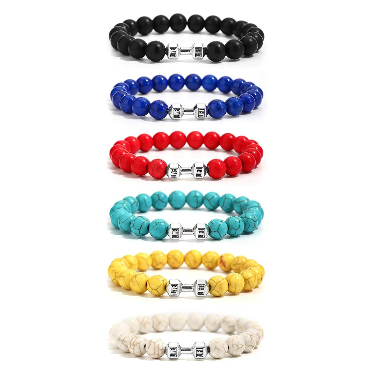Wholesale Handmade Yoga Dumbbell Bracelet White Turquoise Beads Adjustable Unisex Fashion Accessory Gift Boutique Resale