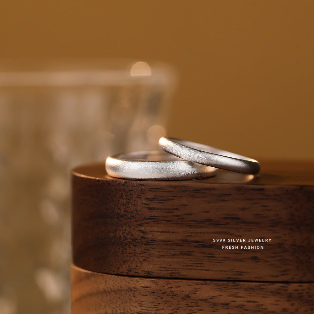Wholesale S999 pure silver simple sand surface couple ring