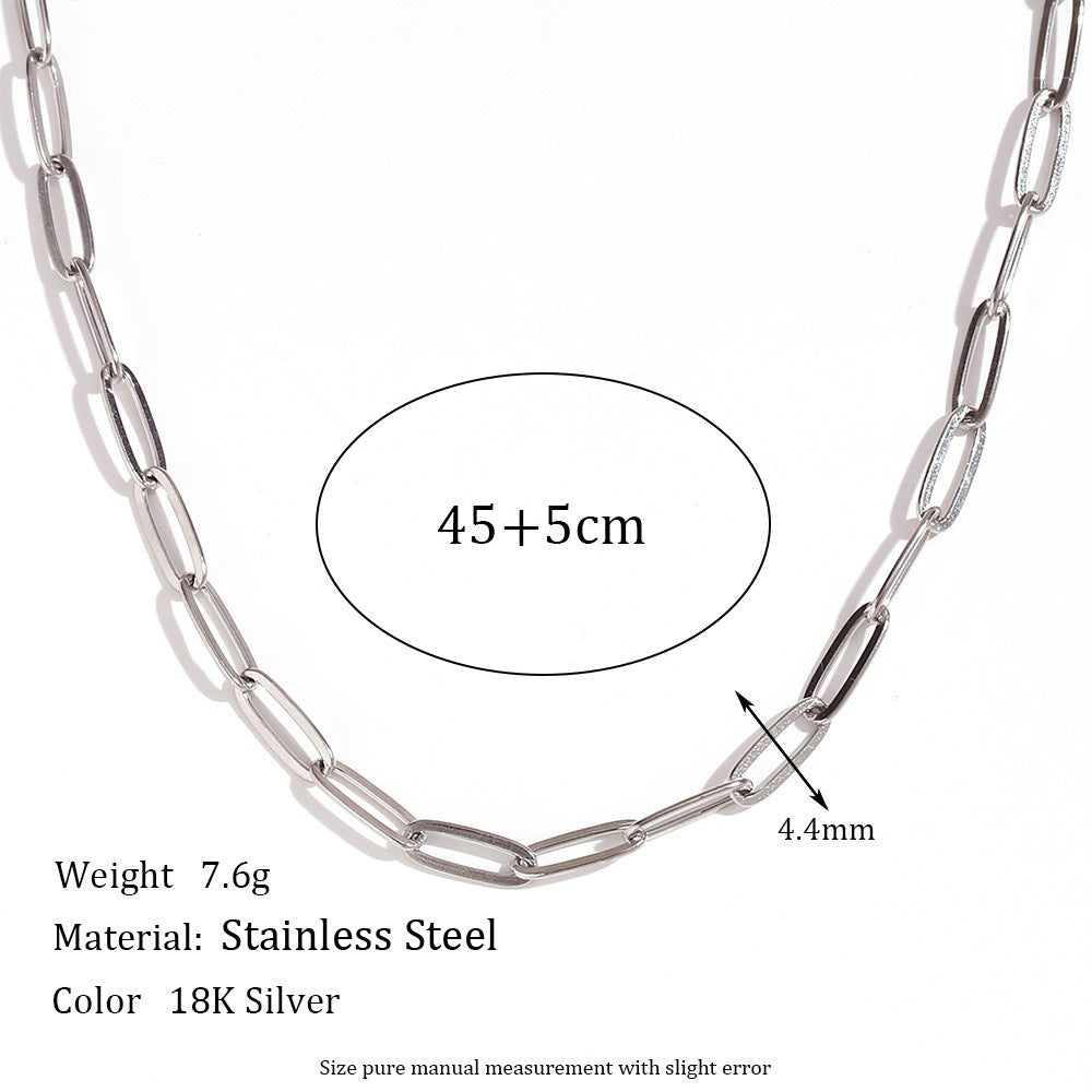 Wholesale Simple Stainless Steel 18K Gold Plated Paper Clip Chain Necklace Women' s Jewelry Accessory