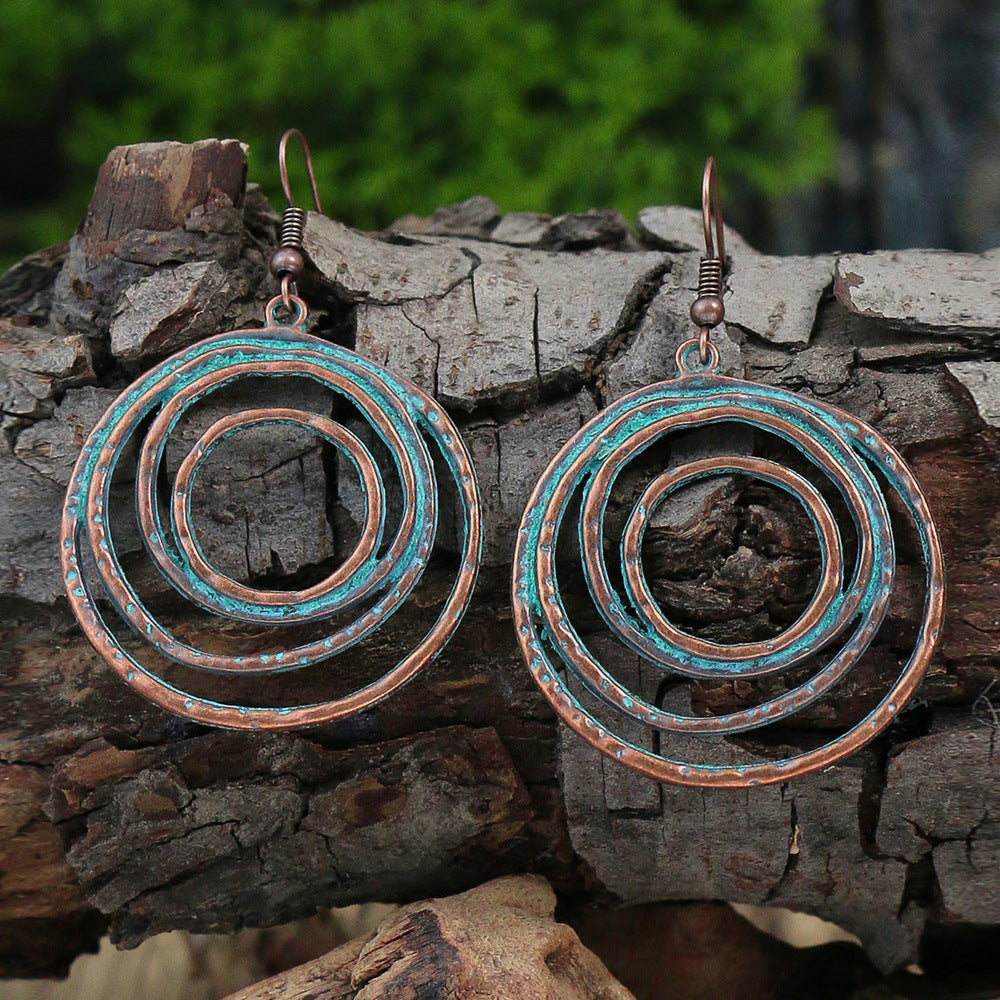 Wholesale Retro Ethnic Style Double Layer Turquoise Stud Earrings Tassel Earrings ACC-ES-MoMo008