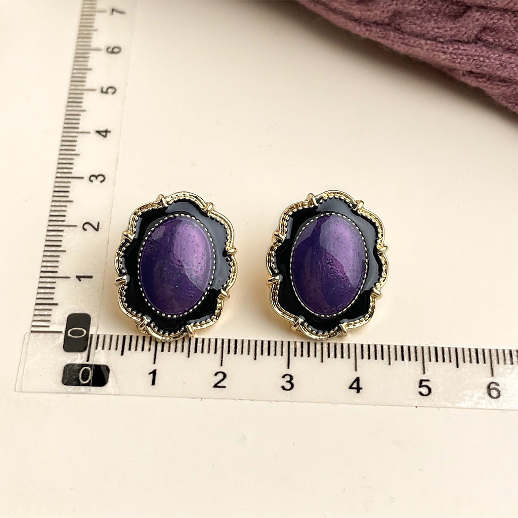 Wholesale French retro Vintage purple oil-drop flower earrings