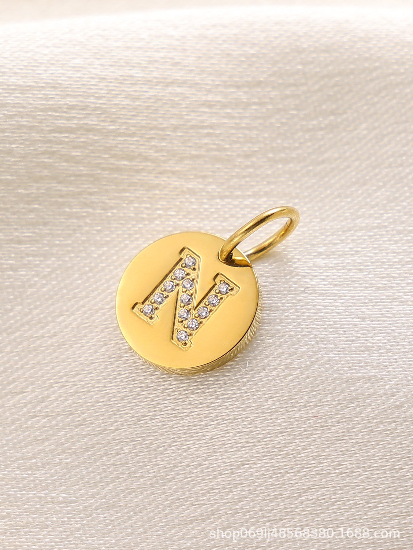 Wholesale  14K Round Brand Diamond Letter  Stainless Steel Pendant