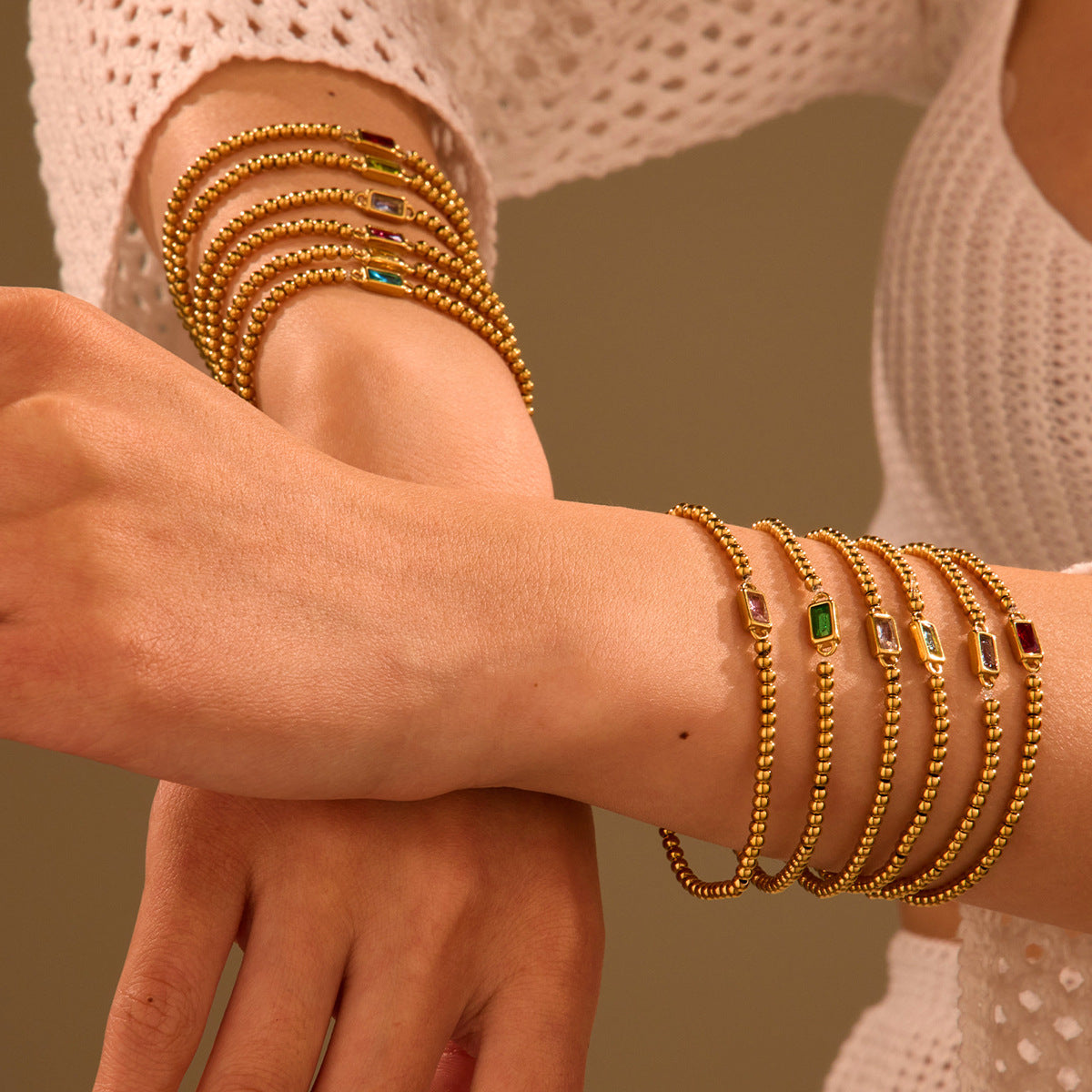 Wholesale Stainless steel gold-plated colored zircon bracelet