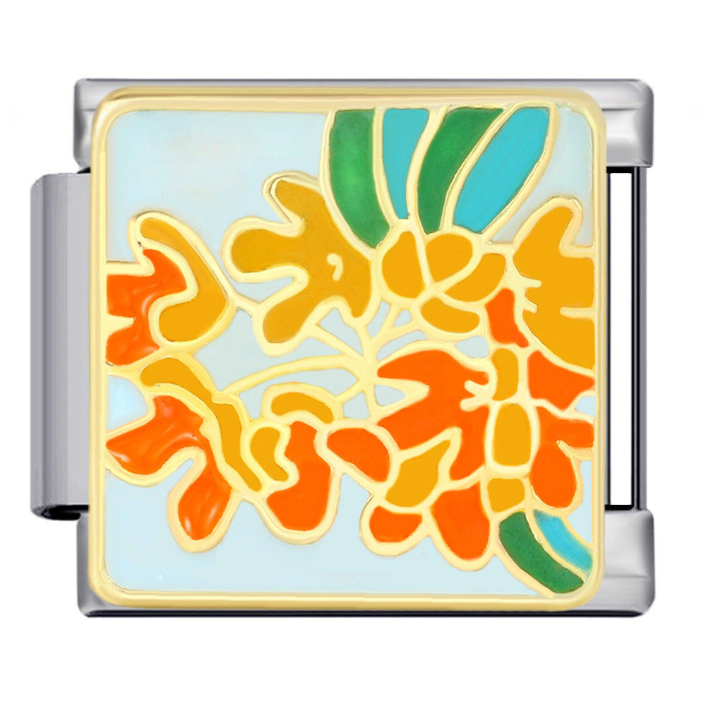 Wholesale Italian Module Bracelet Stainless Steel Welding Gold Plated Oil Drop DIY Charms