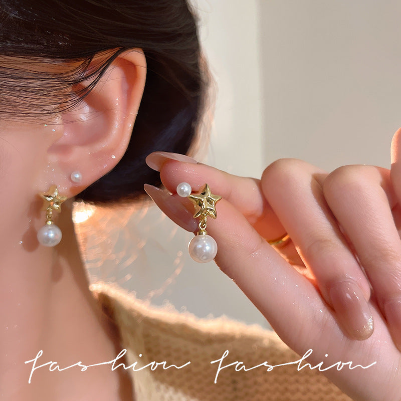 Wholesale Two-piece Pearl Star Earrings