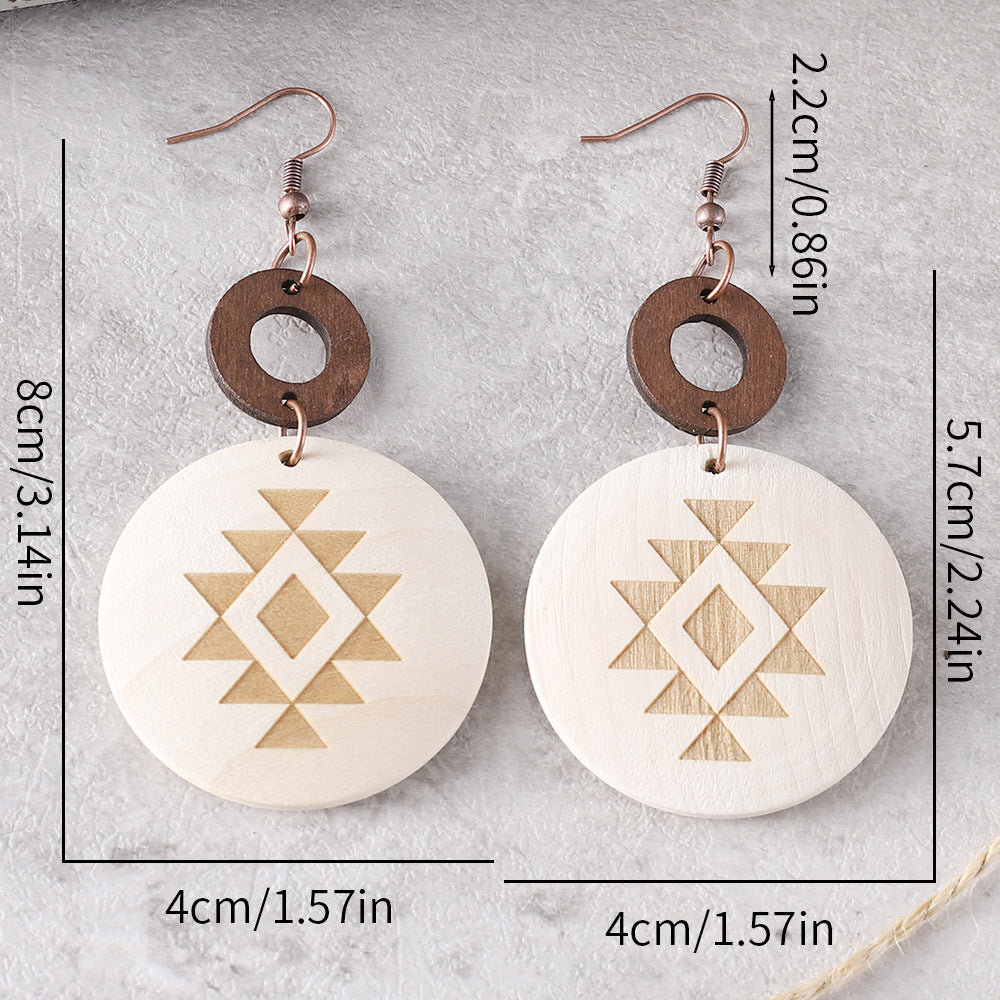 Wholesale Bohemian Cactus Sun Aztec Pattern Wood Earrings