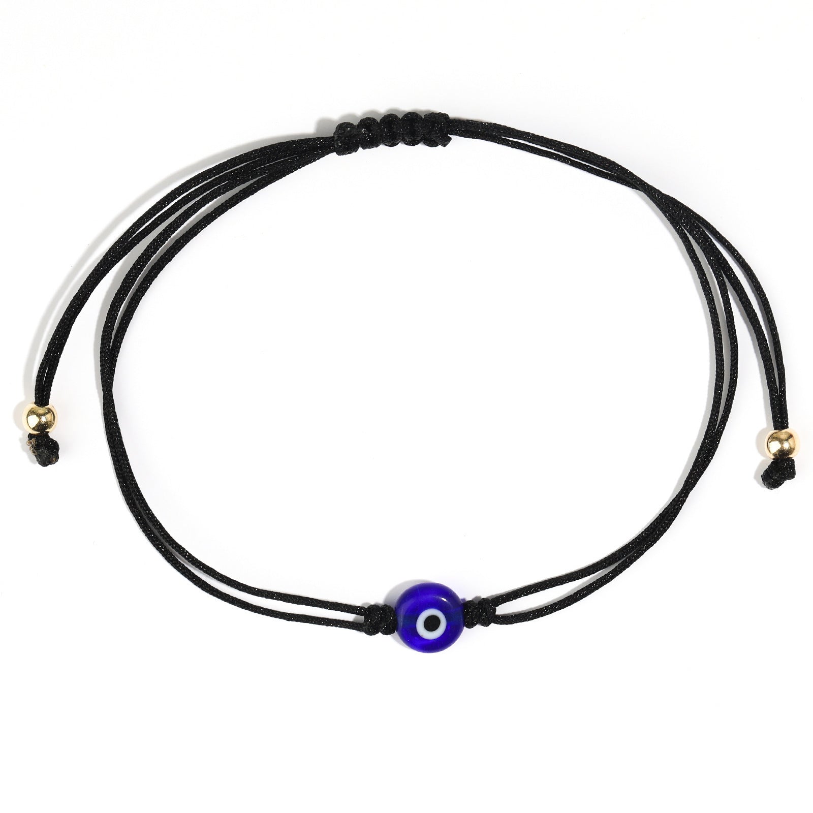 Wholesale Evil Eye Light Blue Adjustable String Bracelet with Gold Beads Handmade Jewelry Accessory