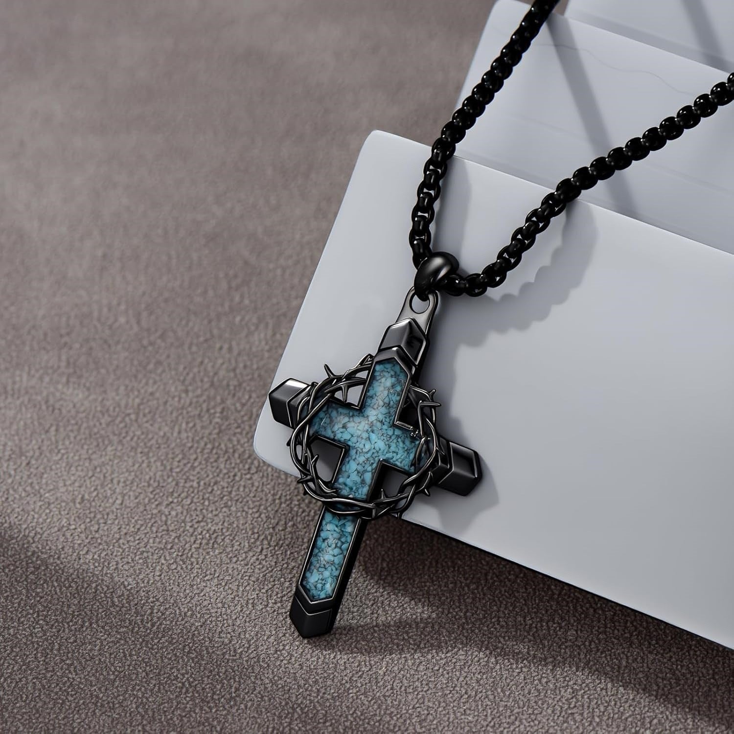 Wholesale Punk Gothic Cross Necklace,  Black Synthetic Turquoise,  Boutique Resale Jewelry