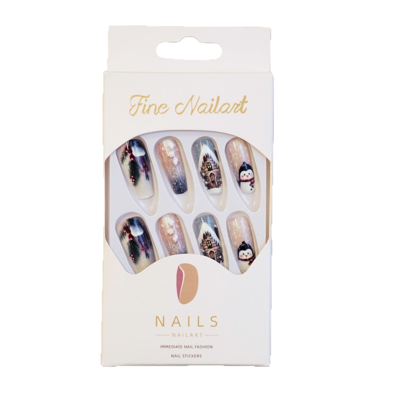 Wholesale 24 Pieces/ box Christmas Winter Cute Penguin Nails Kits Nail Stickers