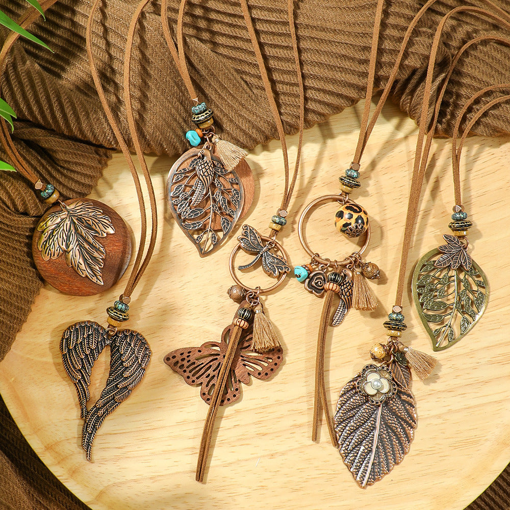 Wholesale Retro Ethnic Style Hollow Leaf Butterfly Dragonfly Necklace Zinc Alloy Fashion Jewelry Accessory