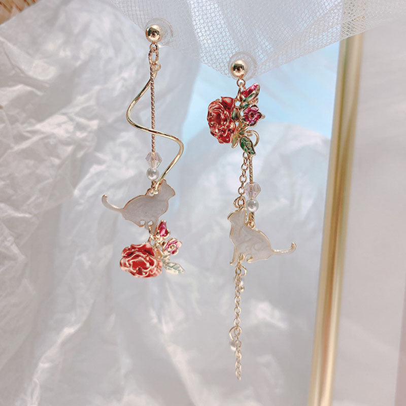 Wholesale  Long Floral Earrings Red Flower Waterdrop Tassel Earrings