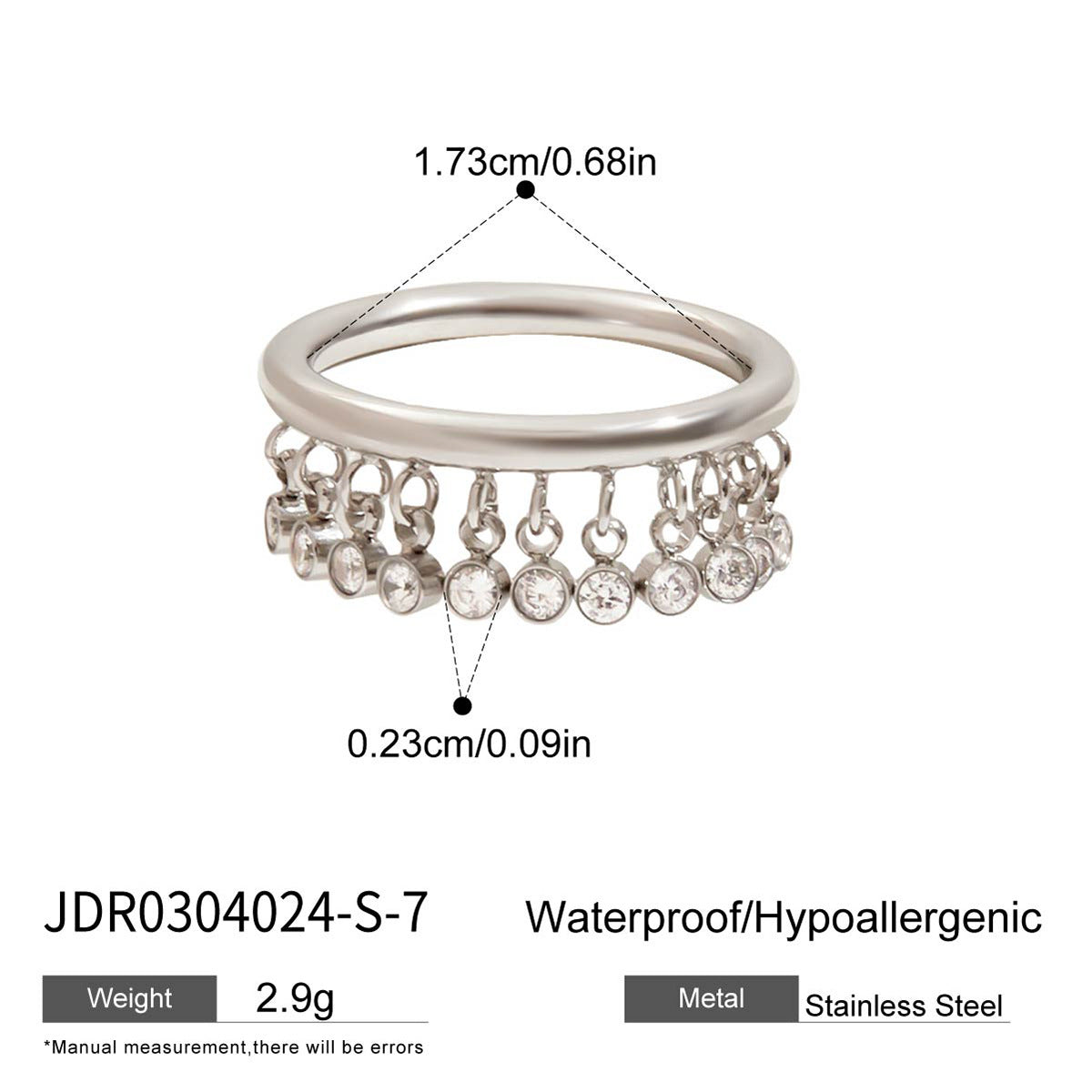 Wholesale 18K Gold Stainless Steel Round Zircon Tassel Ring