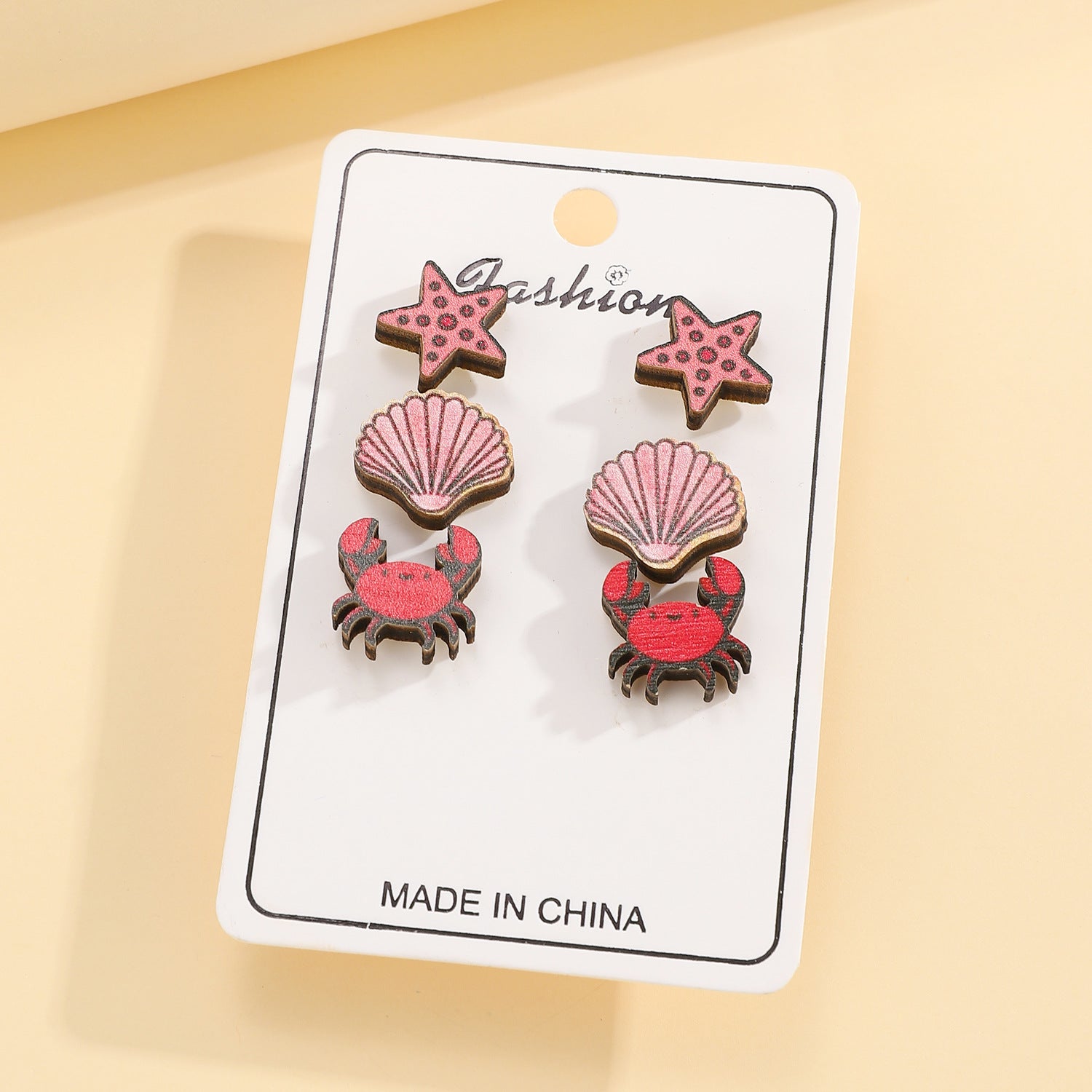 Wholesale Ocean Style Animal Earrings Crab Starfish Turtle Print Wooden Earrings ACC-ES-ChengJing002