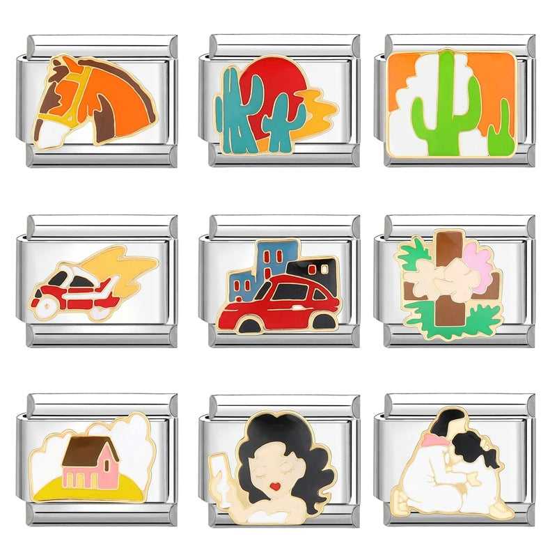 Wholesale Italian Charm Bracelet 9mm DIY Splicing Cute Cartoon Titanium Steel  Composable Bracelet