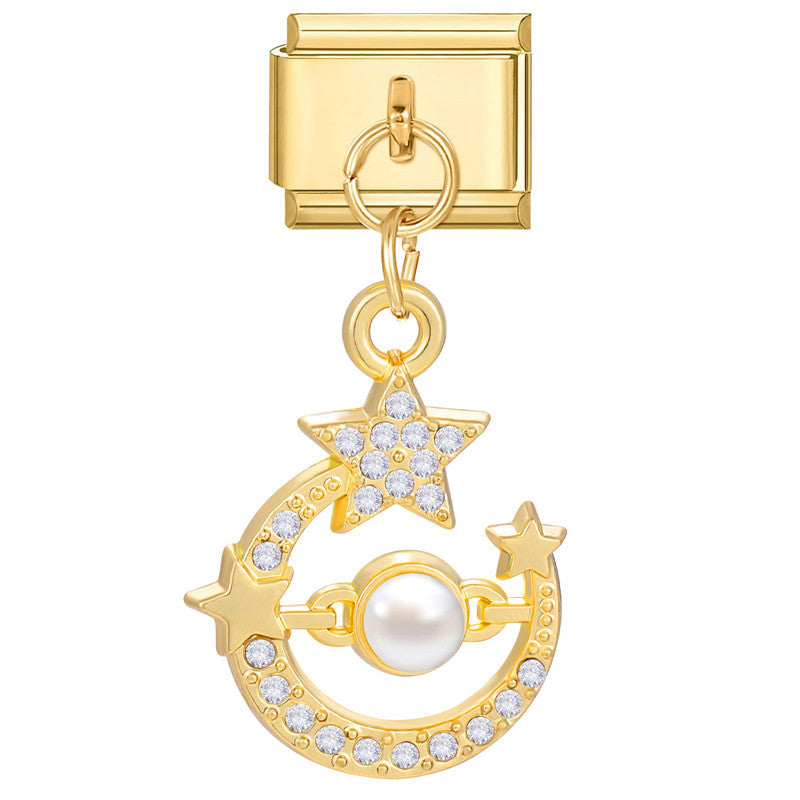 Bracelet de charme italien en gros 9 mm DIY Splicing Gold Star Heart Titanium Steel Bracelet composable