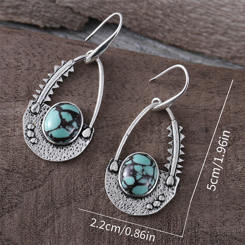 Wholesale Vintage-Style Round Turquoise Inlay Earrings – Ethnic, Unique, and Creative Gemstone Earrings
