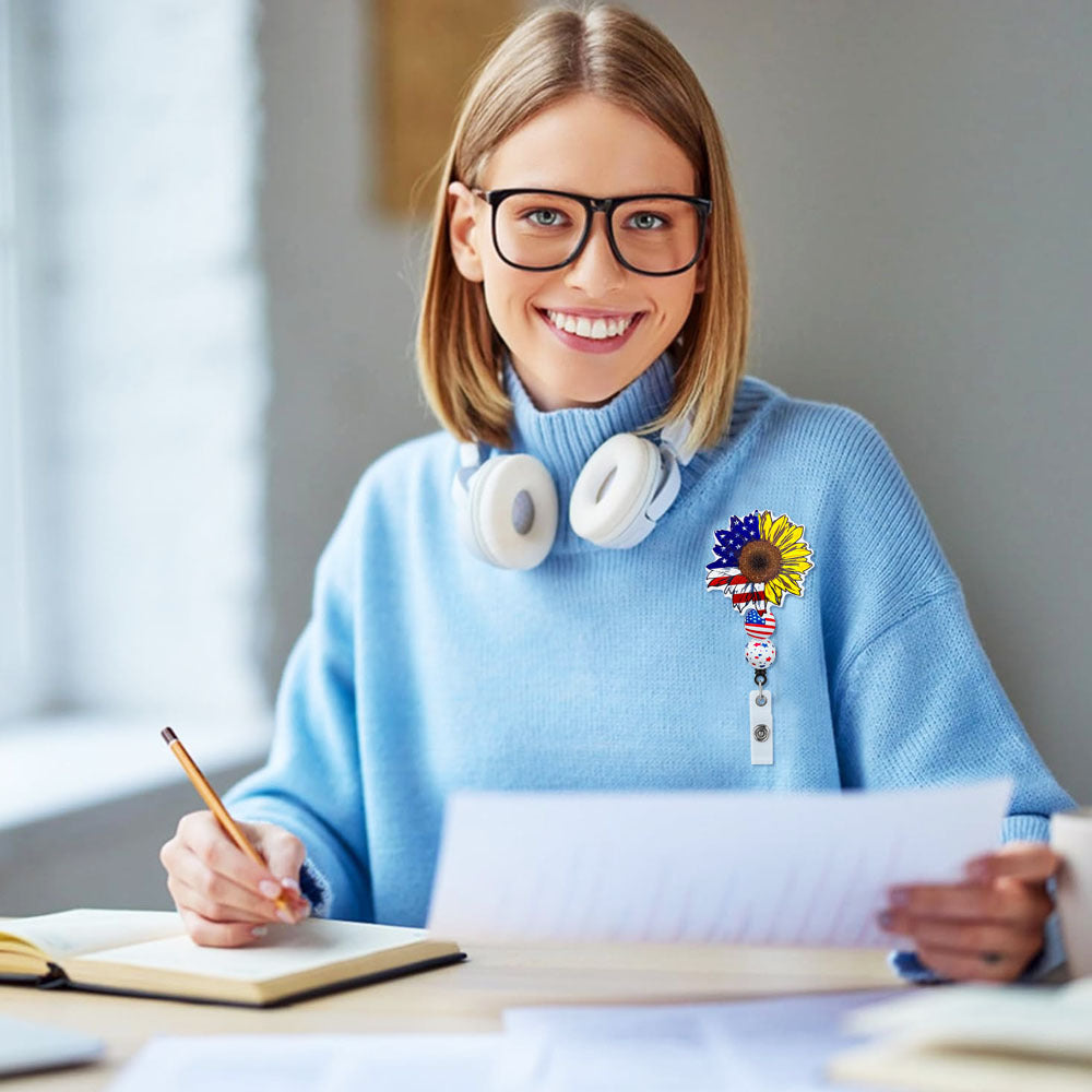 Wholesale American Independence Day Rainbow Sunflower Bull Head Retractable Badge Scroll Keychain Badge Reels ACC-KC-ChiHai004