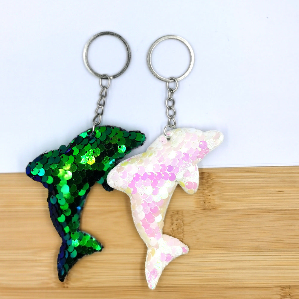 Wholesale Sequined Fish Scale Dolphin Keychain Double-sided Reflective Glossy Accessories Pendant Sequin Keychain ACC-KC-DY008