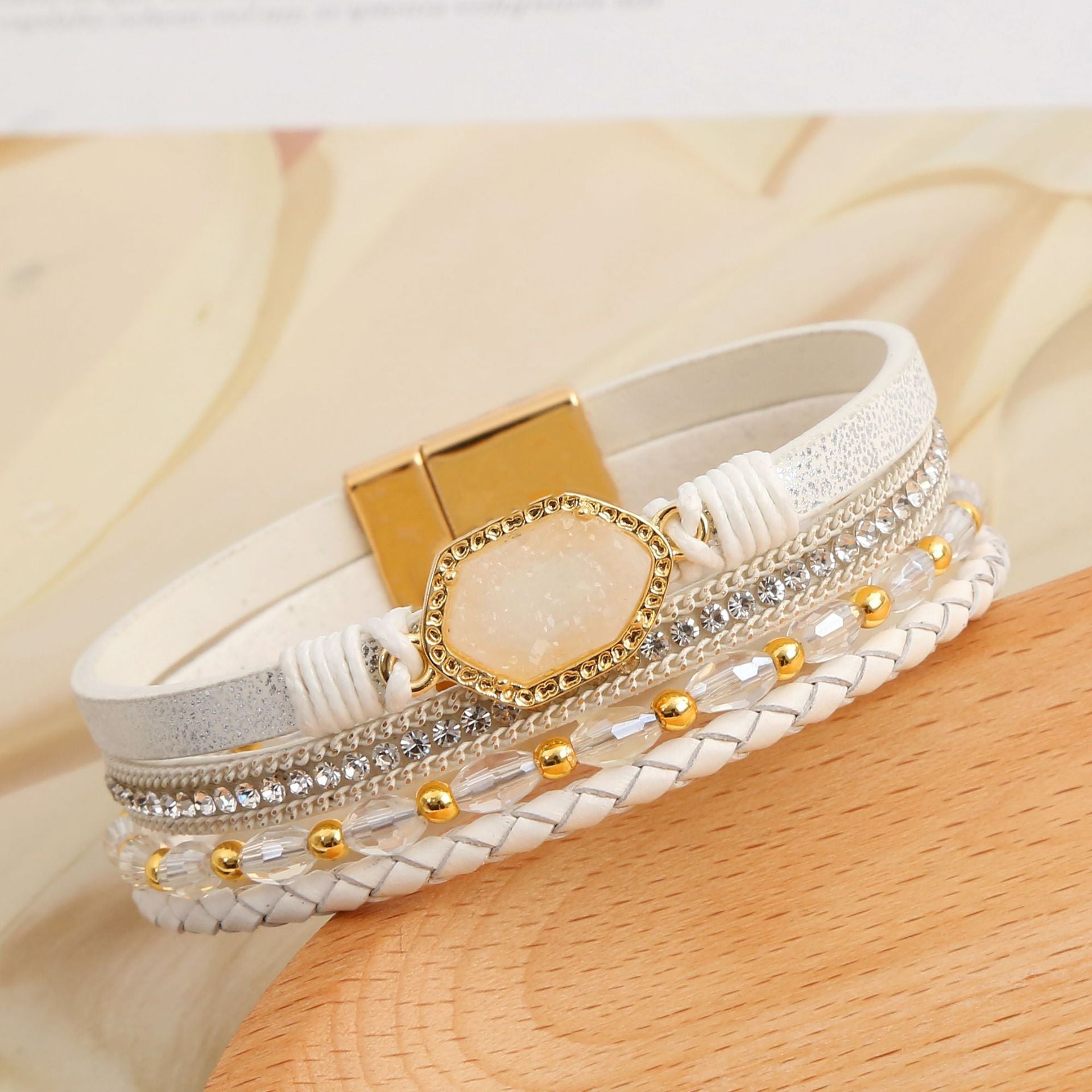Wholesale multi-layer hand-set diamond magnetic clasp bracelet ACC-BT-Hongx007