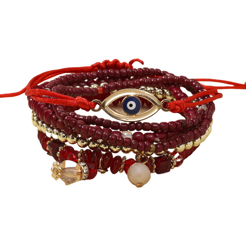 Wholesale Devil's Eye Multi-layered Bracelet Bohemian Style Rice Beads Adjustable Bracelet ACC-BT-XLH006