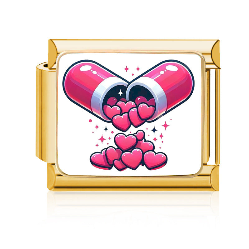 Wholesale 9mm Italian Charm Starter Bracelets DIY Pink Heart Series Stainless Steel Composable Bracelet