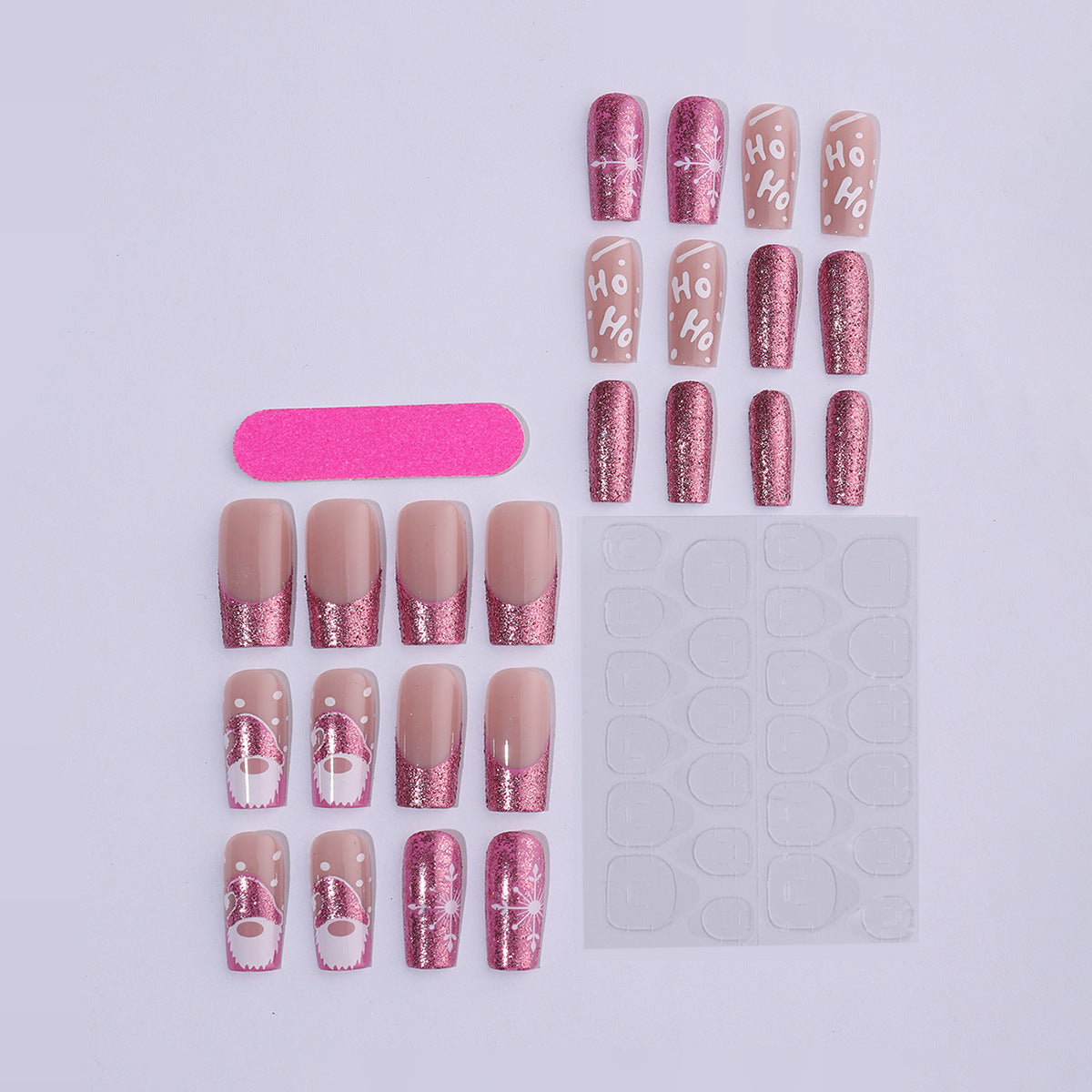 Wholesale 24 Pieces/  box Pink Glitter Santa Snowflake Nails Kits Nail Stickers