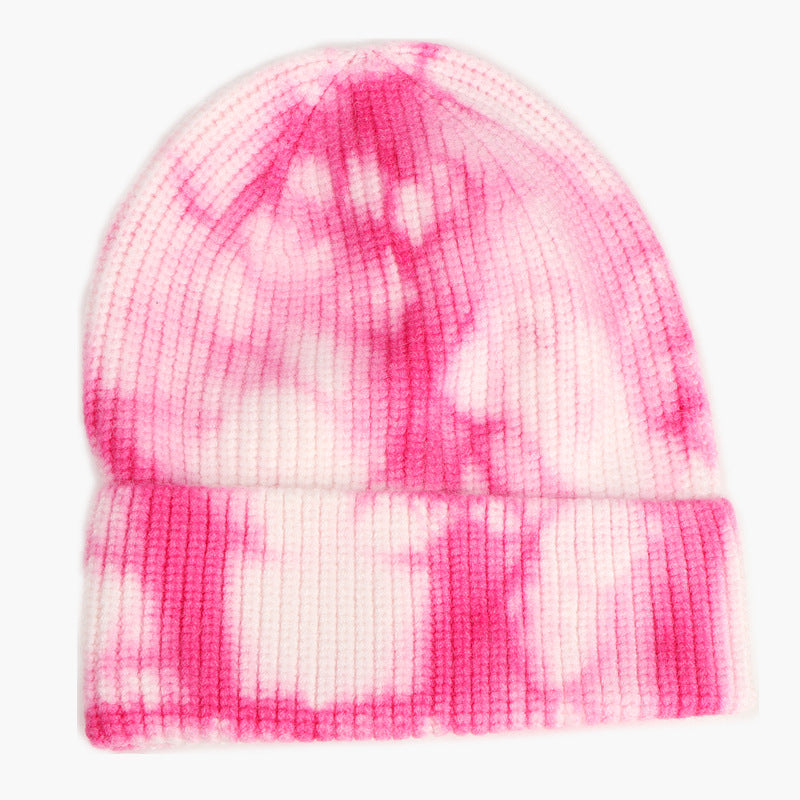 Wholesale  tie-dye turn-up knitted hat  winter fashion warm wool hat