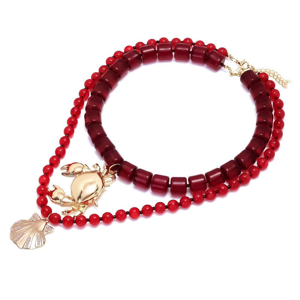Wholesale  Handmade Spliced Multi-Layer Crab Shell Pendant Necklace
