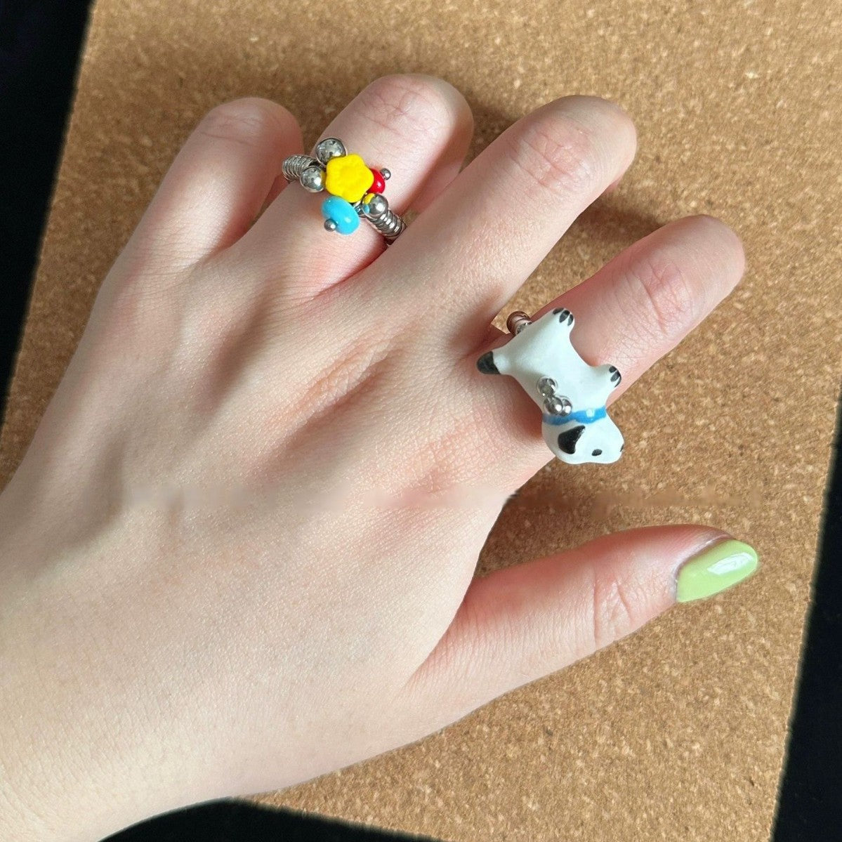 Wholesale Ceramic Dog Glass Beaded Ring