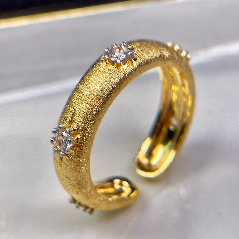 Wholesale Brushed Texture Diamond Star Ring