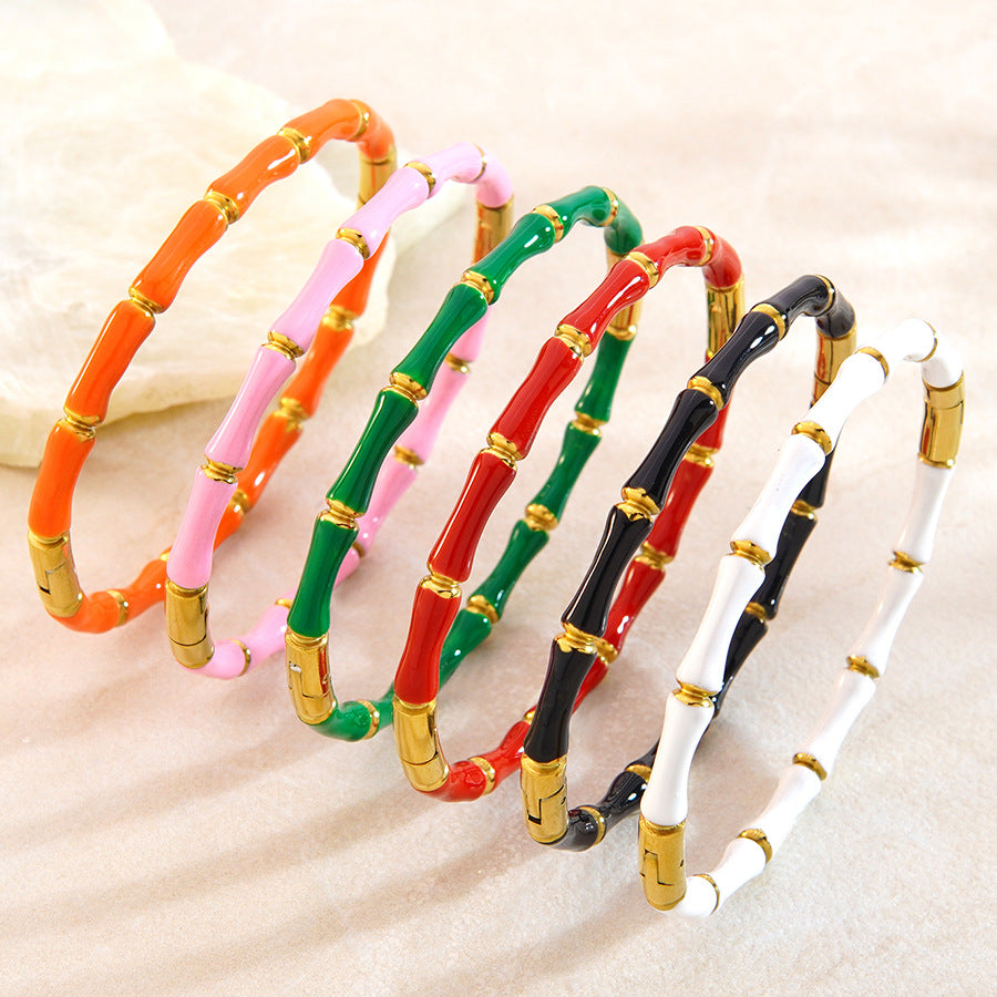 Wholesale Drip Oil Bamboo Joint Stainless Steel Bracelet Trendy Jewelry Accessory for Gift