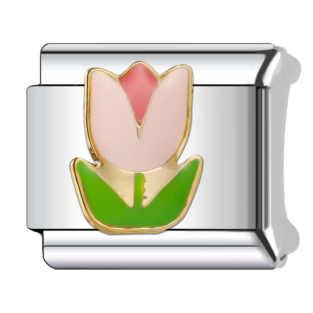 Wholesale Italian Charm Bracelet 9mm DIY Splicing Flower Series Stainless Steel Composable Bracelet