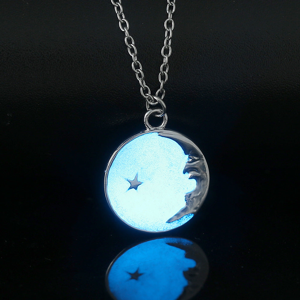Wholesale Stainless steel  classic star moon oil drop luminous pendant necklace