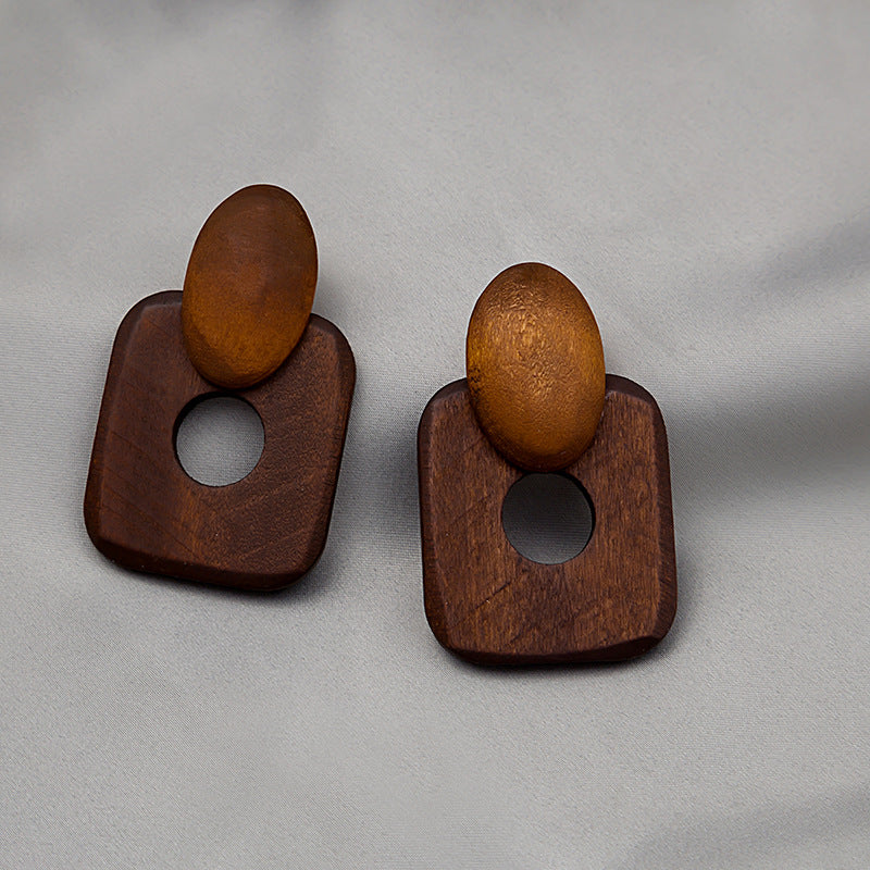Wholesale Retro Geometric Wood Exaggerated Water Drop Hollow Bohemian Earrings