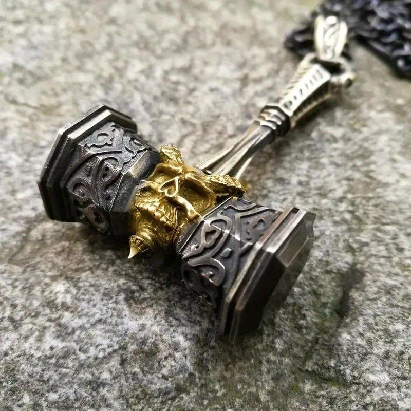 Wholesale Vintage Gold Skull Hammer Pendant Necklace