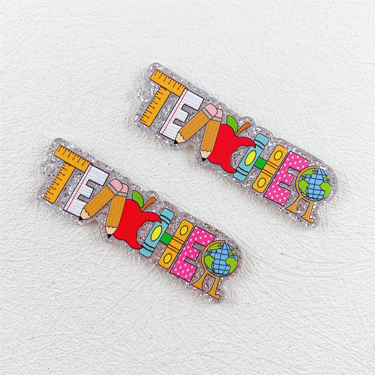 Wholesale 10pcs Acrylic Printing Color Pencil Books School Season Series Pendant