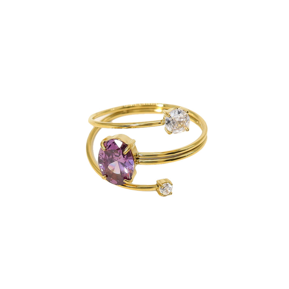 Wholesale Titanium Steel popular purple zircon ring light luxury all-match inlaid zirconrings