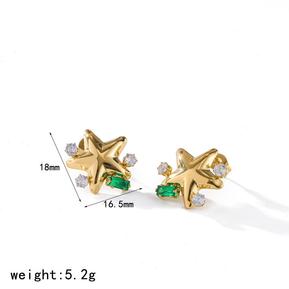 Wholesale Chic Star Heart Stud Earrings Colorful Diamond 18K Gold PVD Stainless Steel Fashion Accessory Party Gift