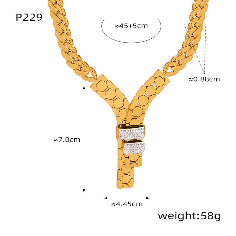 Wholesale Y Letter Set with Zircon Pendant Necklace Titanium Steel Plated 18k Clavicle Chain Choker Necklace ACC-NE-OMK003