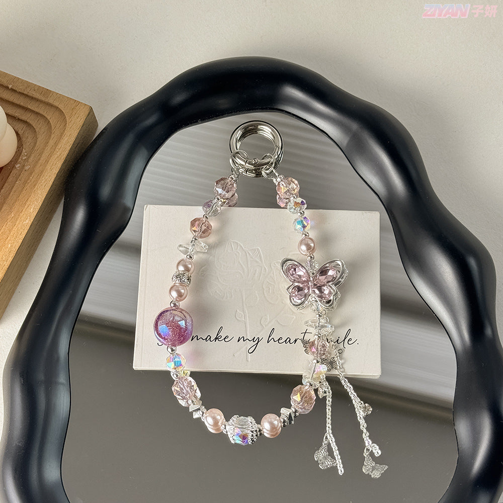 Wholesale Light luxury alloy butterfly lanyard keychain